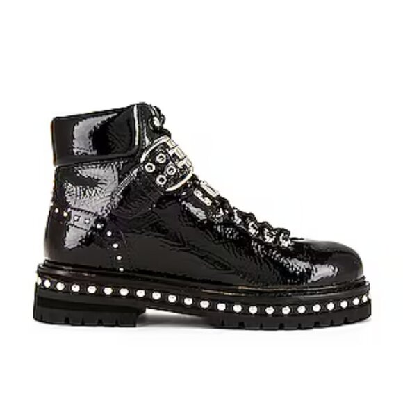 NEW LOLA CRUZ Patent Leather lace up studded Booties in black for women 725 10j5 - Picture 1 of 5